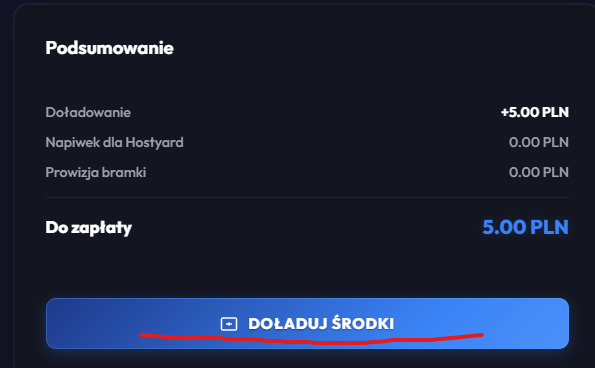 5. Sprawdź podsumowanie i doładuj środki klikając przycisk